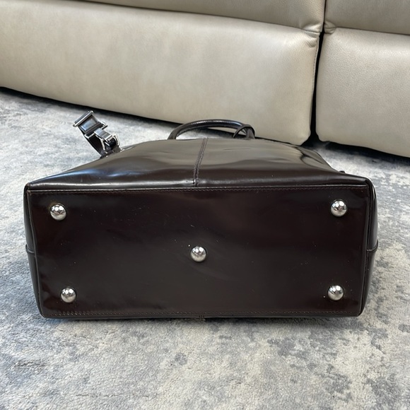 Vintage Gucci Dark Brown Patent Leather Structured Handbag 2 Way Glossy - Picture 8 of 17